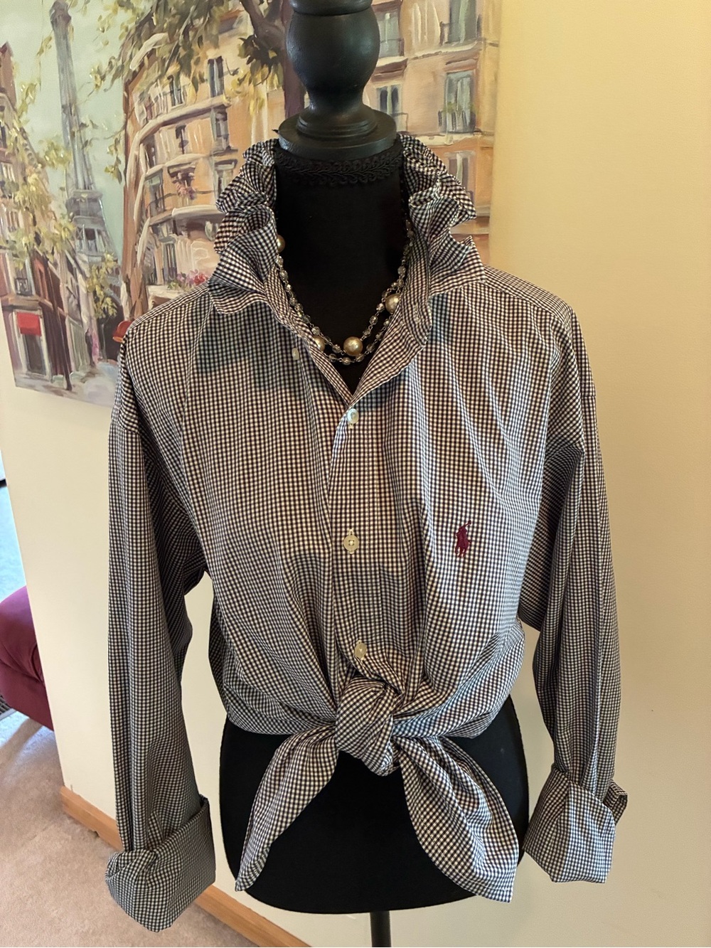 Polo by Ralph Lauren Black & White Gingham Button-Down Shirt with Red Logo